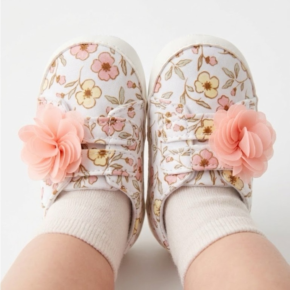 Carter's Floral Baby Shoes with Pink Flowers! Color: Salmon
